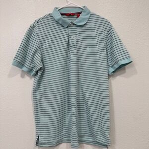 IZOD Mens Polo Shirt Large L Light Blue Navy‎ Striped Short Sleeve Casual Top